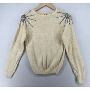 LICORICE X Sweater Womens M Silk Angora Ramie Sequin Embellished Jumper Ivory